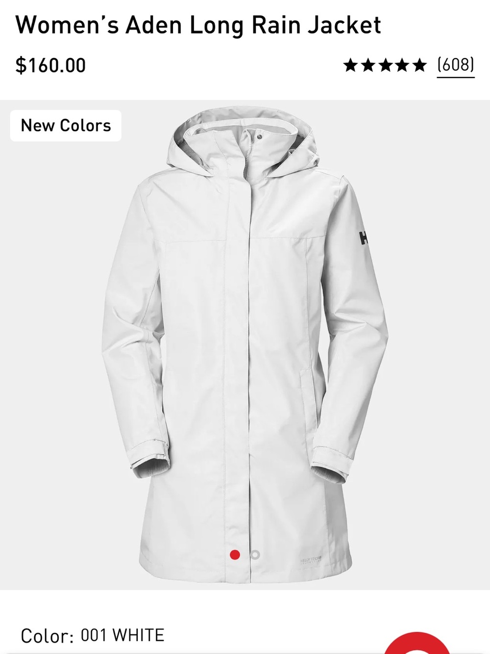 Helly Hansen Aden Women's Long Hooded rain Coat - White